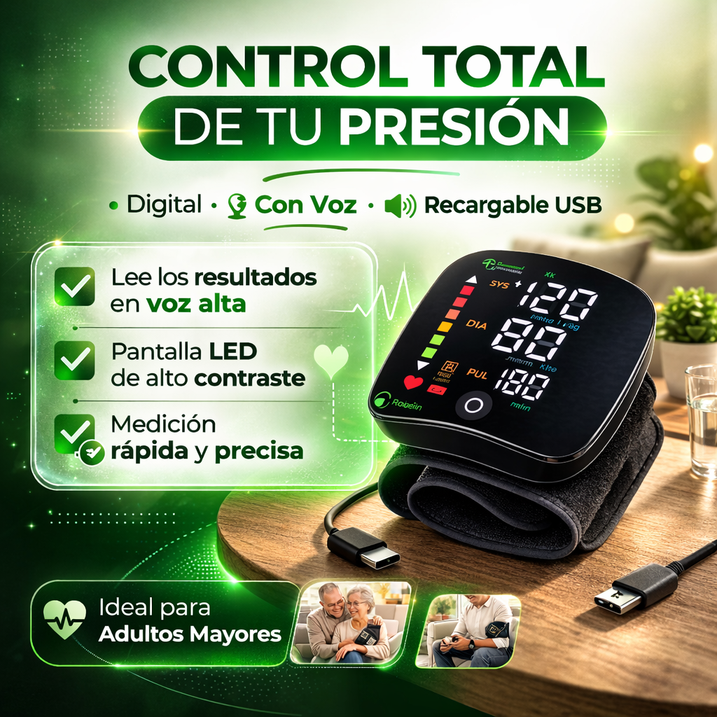 TENSIÓMETRO DE MUÑECA AUTOMÁTICO CON VOZ | MIDE EN SEGUNDOS | HOY 50% OFF 🔥