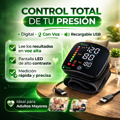 TENSIÓMETRO DE MUÑECA AUTOMÁTICO CON VOZ | MIDE EN SEGUNDOS | HOY 50% OFF 🔥